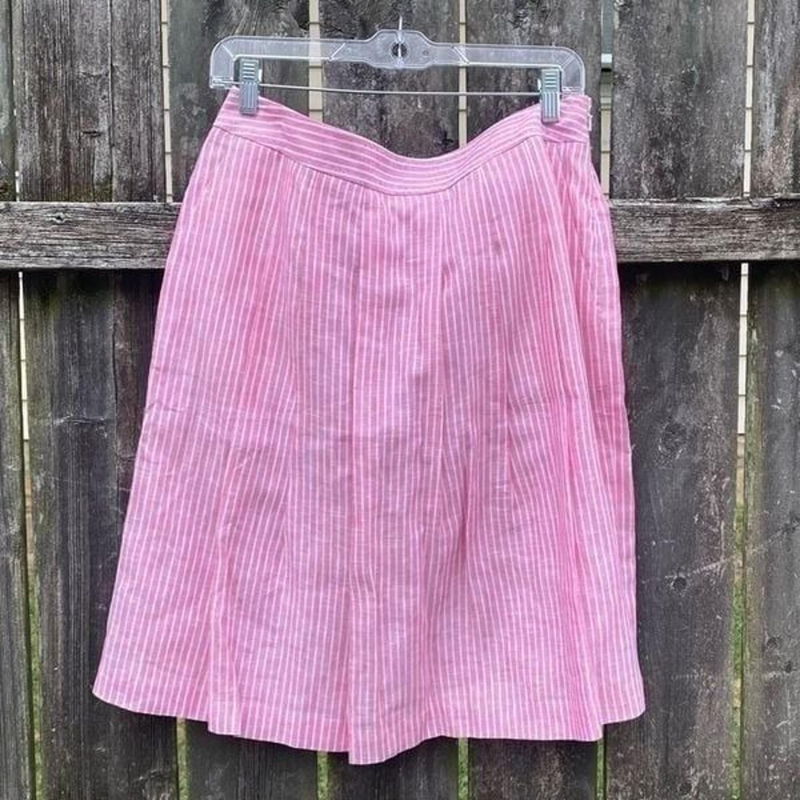 Brooks Brothers Pink Striped Linen A-Line Skirt | 10