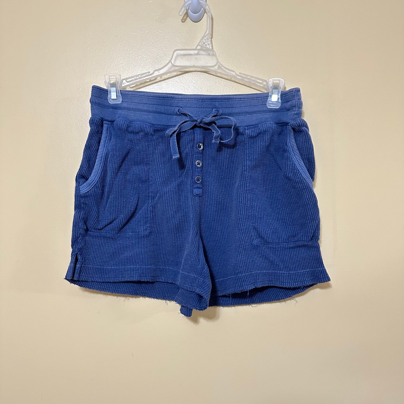 Daily Practice Anthropology Women XS Blue Waffle Knit Drawstring Pull On Shorts