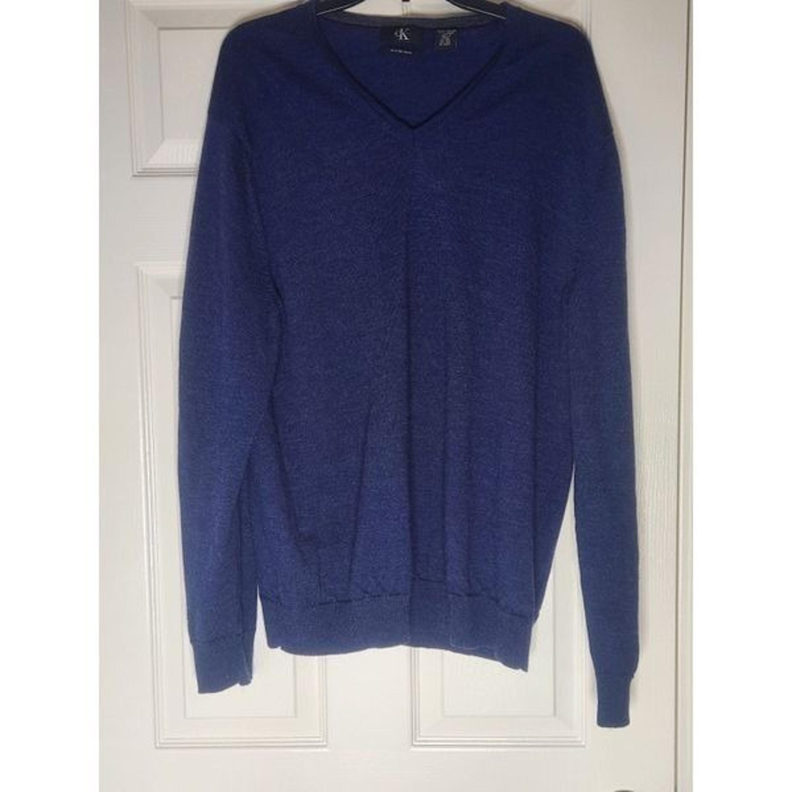 Calvin Klein XXL Navy Blue Lngslvs Knit V-neck 100% MERINO WOOL Men's Sweater