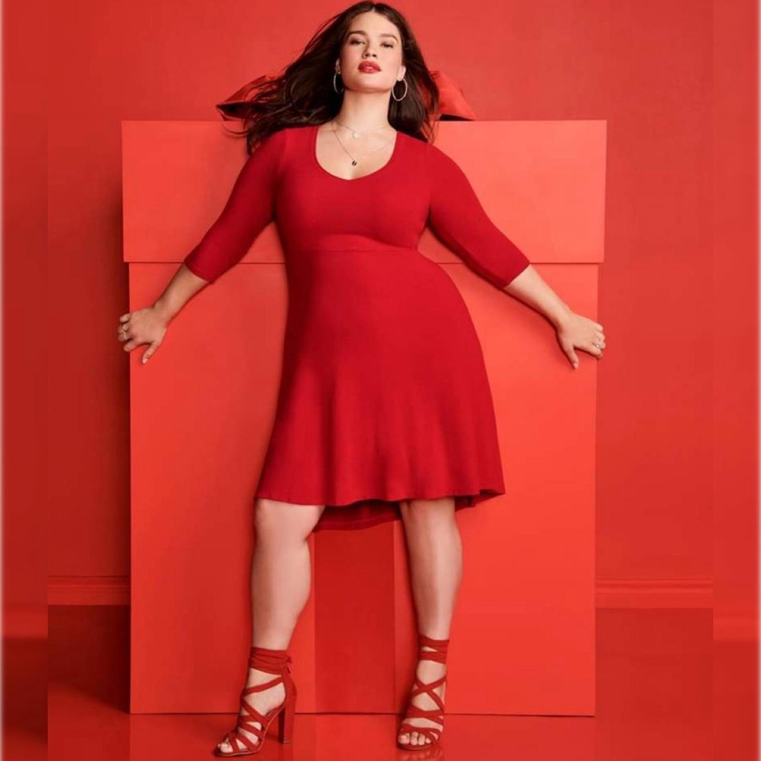 Torrid Mini Hacci Knit Skater Dress Red Hi Low Flowy 3/4 Sleeve 2X