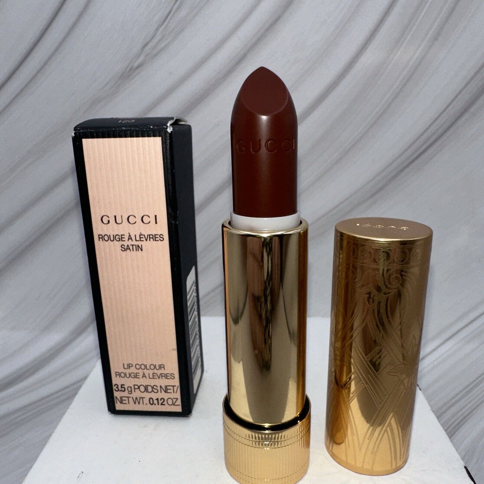 Gucci Rouge À Lèvres Satin Lip Colour ~ 123 Auroral Amber Lipstick - NIB !READ!