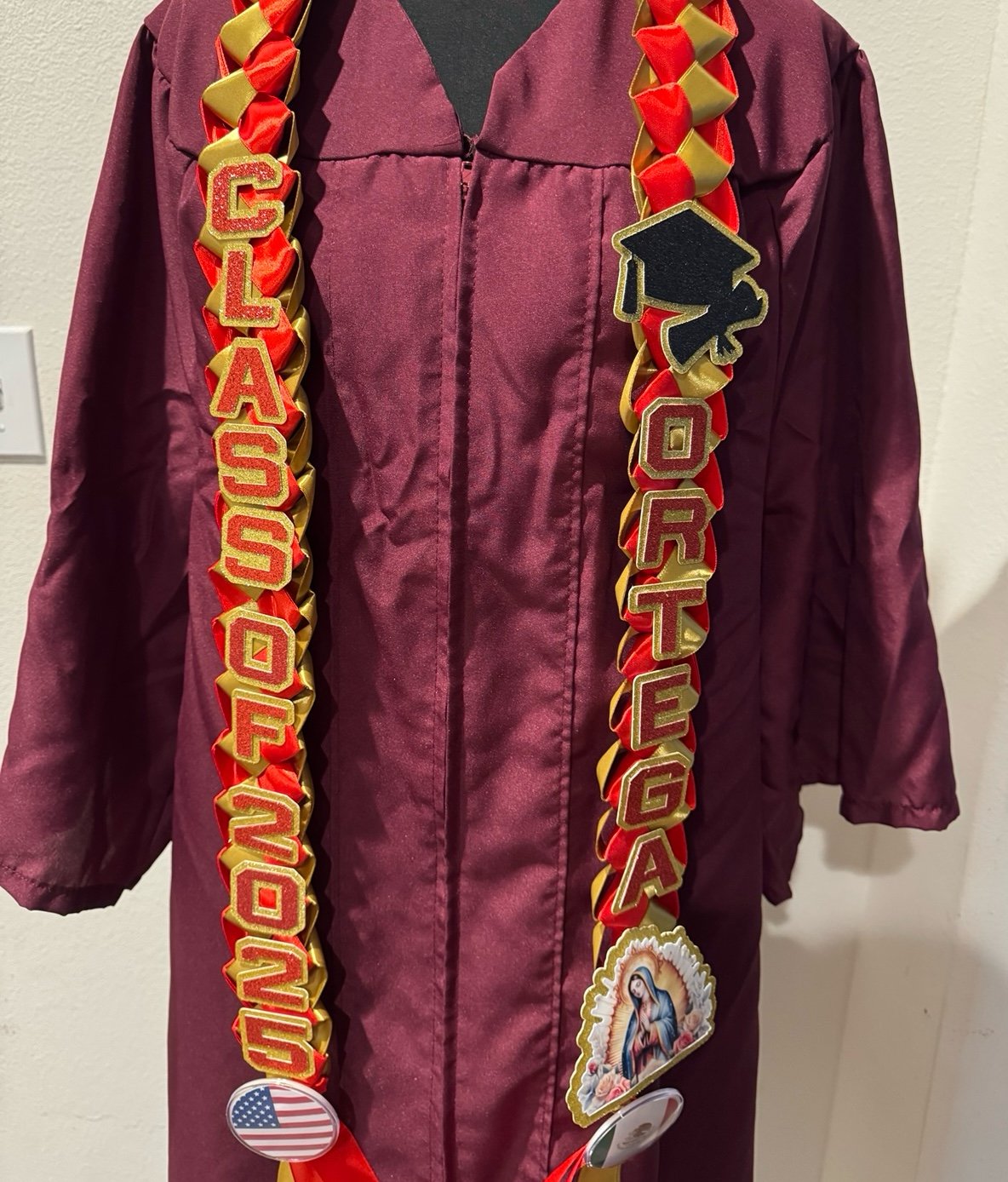 Virgen de Guadalupe graduation lei personalized