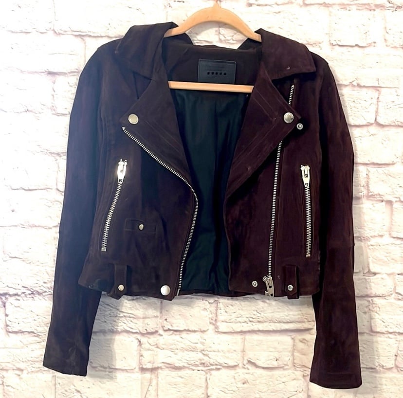 BLANKNYC plumb cropped vegan leather moto jacket