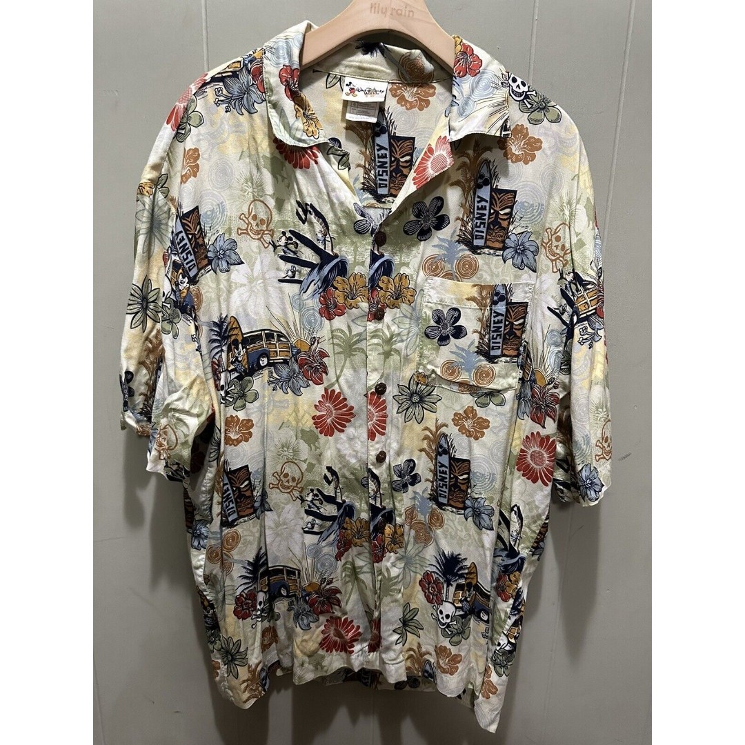 DISNEYLAND RESORT MICKEY MOUSE HAWAIIAN RAYON BUTTON UP CAMP SHIRT MEN'S LARGE