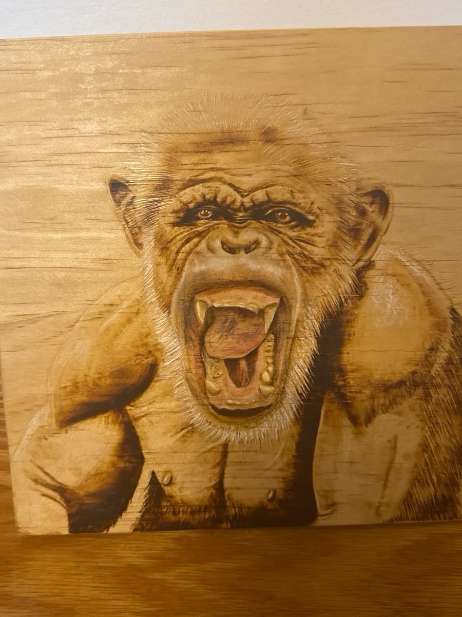 Pyrography handmade gorilla portrait