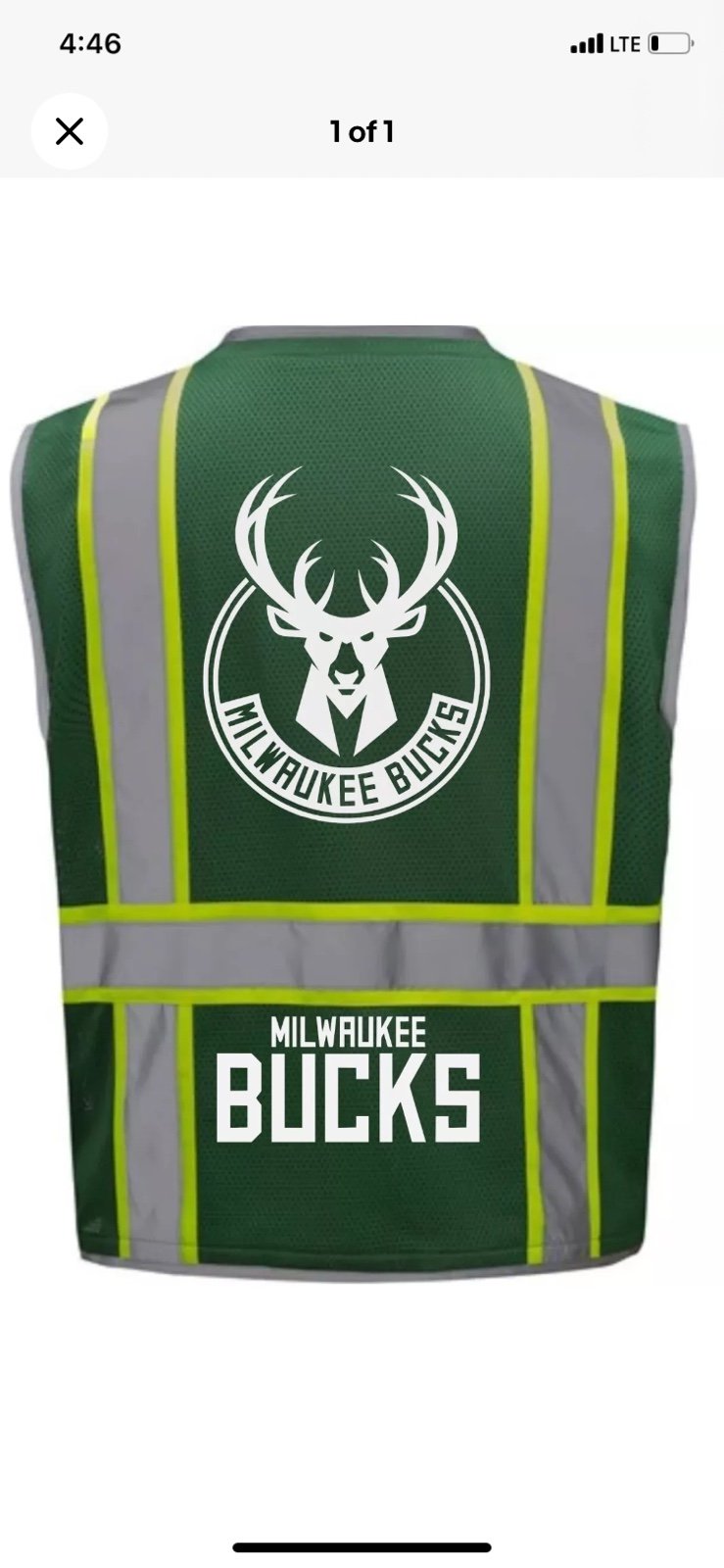 MILWAUKEE BUCKS GREEN WORK SAFETY VEST BLACK PPE W/REFLECTIVE LOGO M/L/XL/2XL