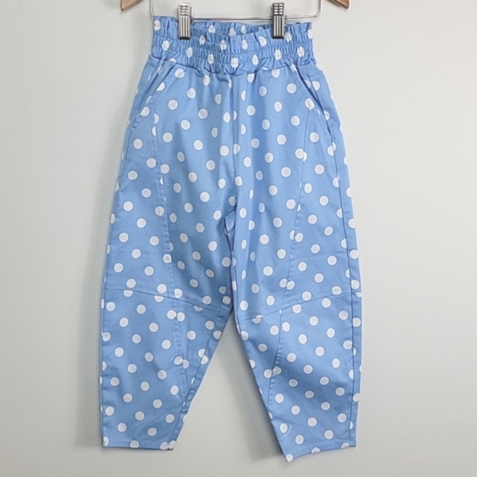 Monnalisa Girls Light Blue Polka Dot Gabardine Mum Pants Size 5