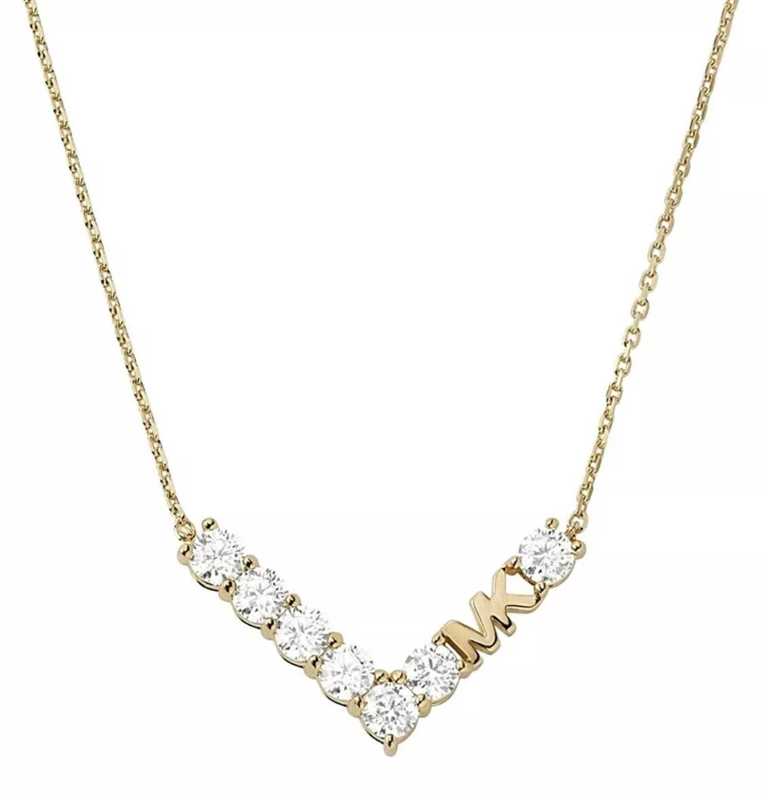 NWT WOMEN'S MICHAEL KORS GOLD-TONE CRYSTAL BRASS NECKLACE. -DELICATE GOLD-TONE C