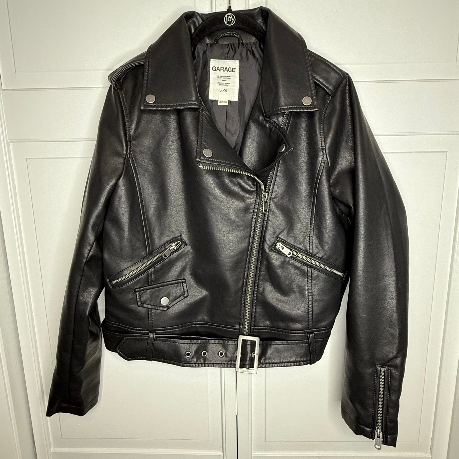 Garage Washed Faux Leather BikerJacket black Size Medium