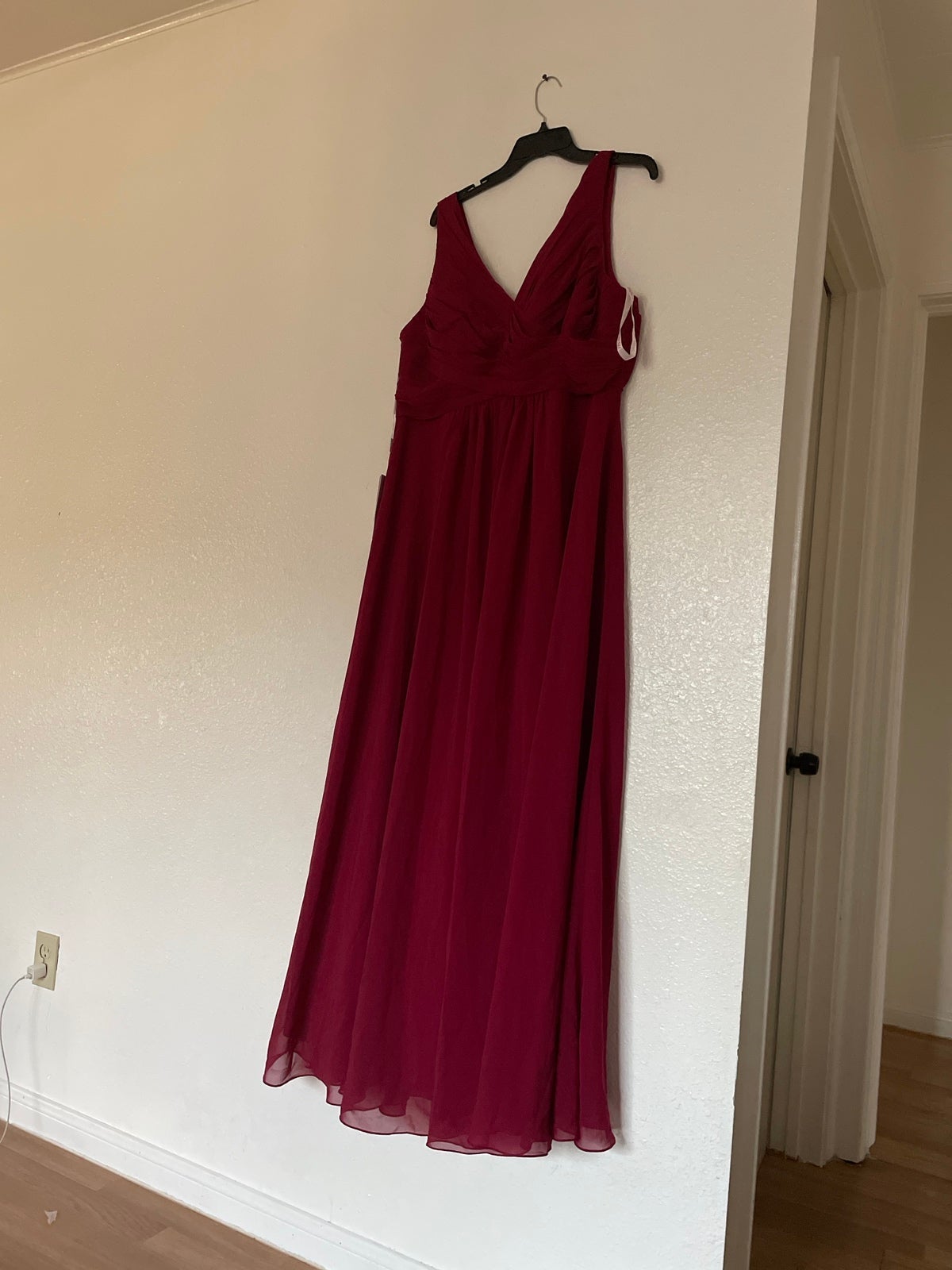 A-line V-Neck Floor-Length Chiffon Bridesmaid Dress With Pleated #105575