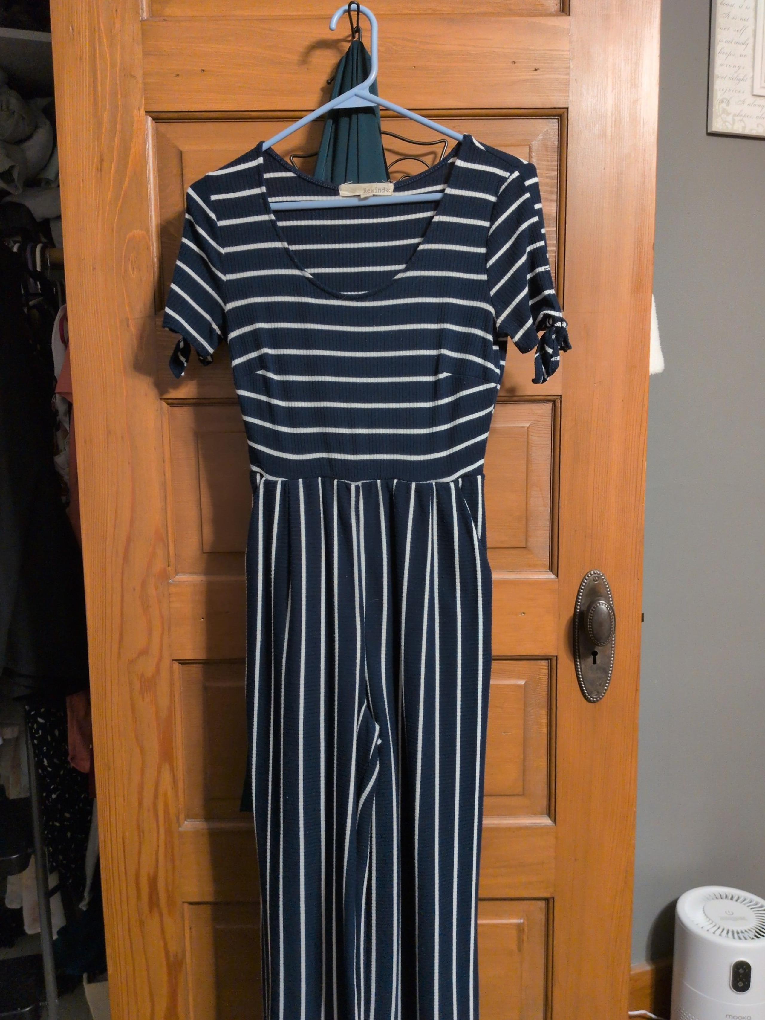 Navy and white ribbed XS Jumpsuit