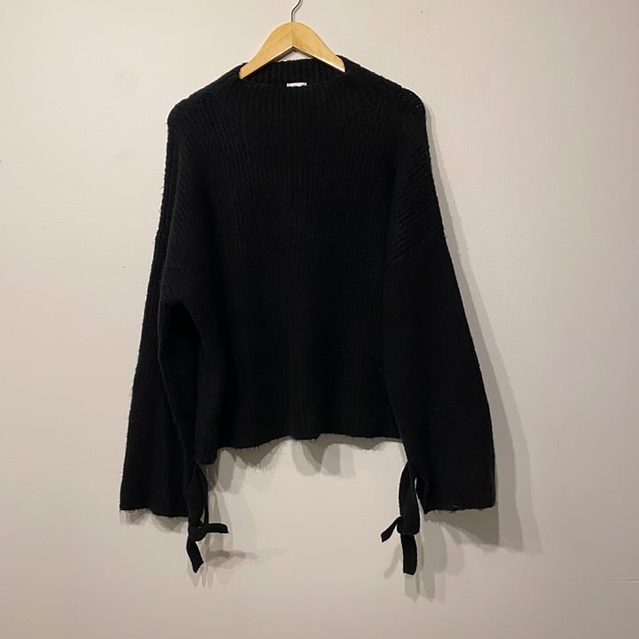 Revolve John and Jenn Black Mock Neck Tie Sleeve Sweater