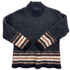 Nordic Inspired Womens L Vintage Wool Blend Chunky Sweater Angora Hair Preppy