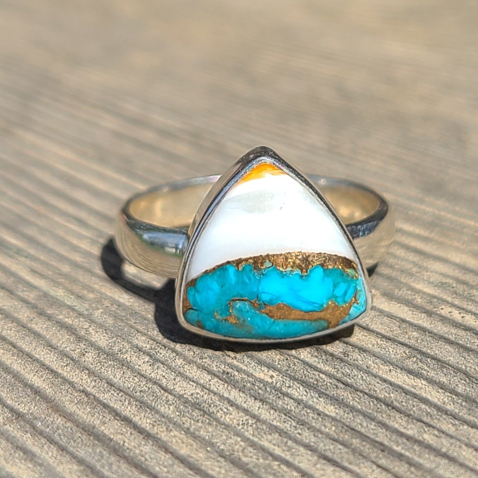Spiny Oyster & Arizona Turquoise 925 Ring