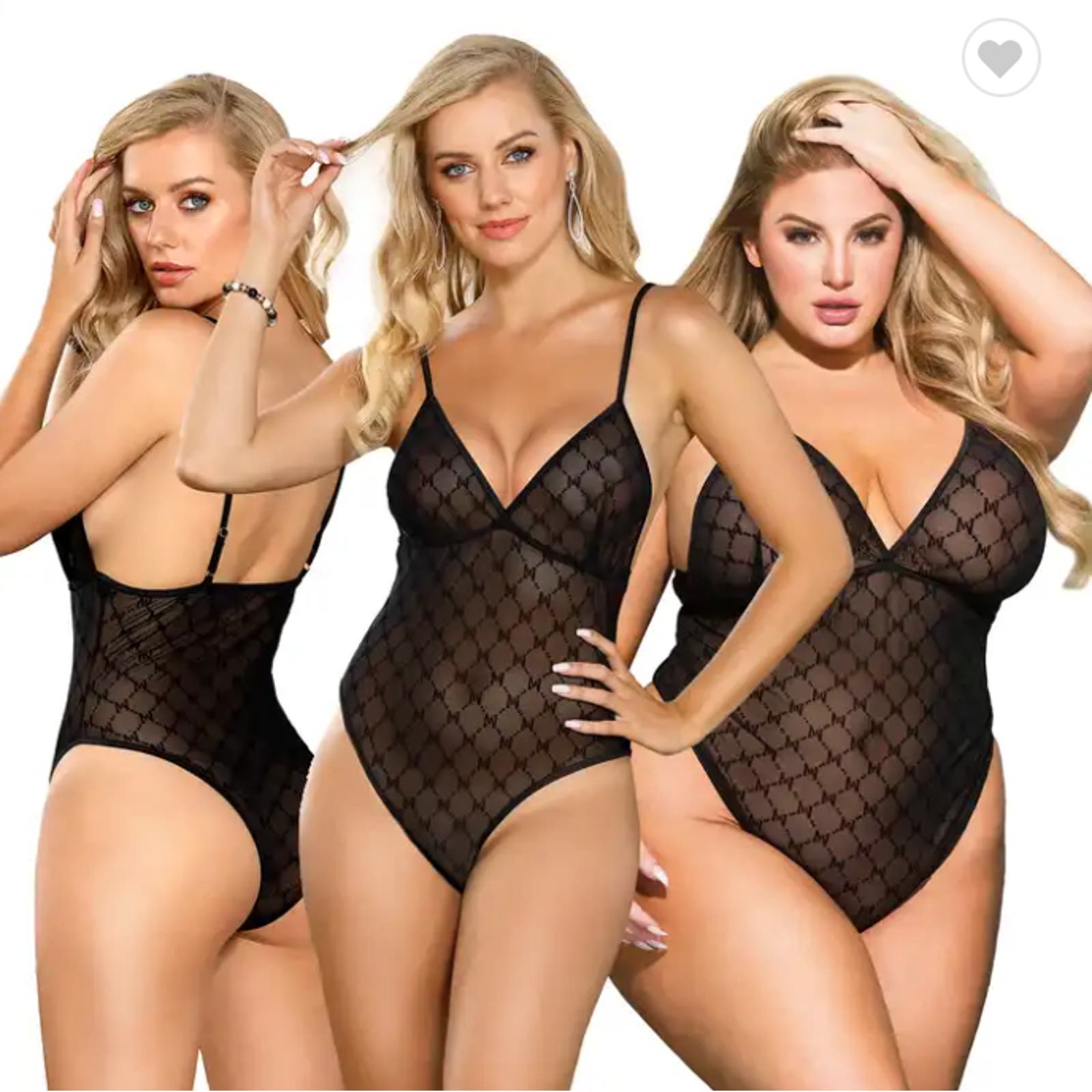 OH! YEAH PLUS Black Perspective Sexy Lace Mesh Check Tank Bodysuit 3XL/4XL
