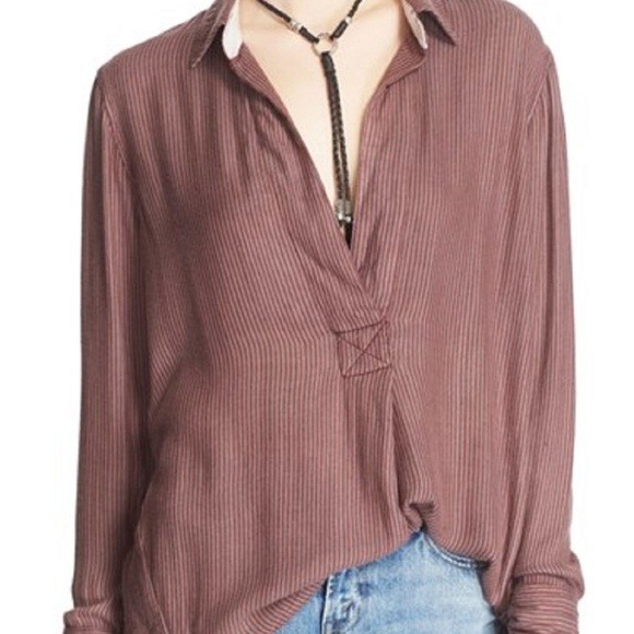 NEW Free People On The Road Stripe Top Cranberry S