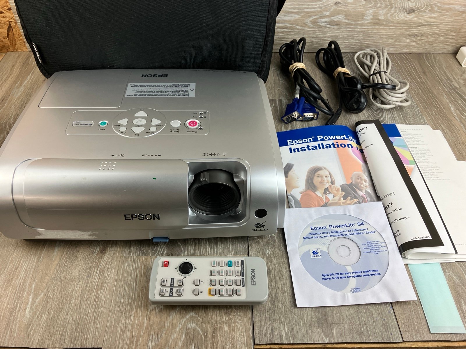 Epson Powerlite 4 Projector With Remote Manuals Cords Cd Carrying Case.