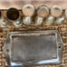 Vintage 1940's Made in Occupied Japan Metal Tray & Stem Goblet Set Ornate Dragon