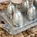 Vintage 1940's Made in Occupied Japan Metal Tray & Stem Goblet Set Ornate Dragon