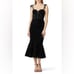 Monique Lhuillier Velvet Ruffle Hem Midi Dress Black Size 12