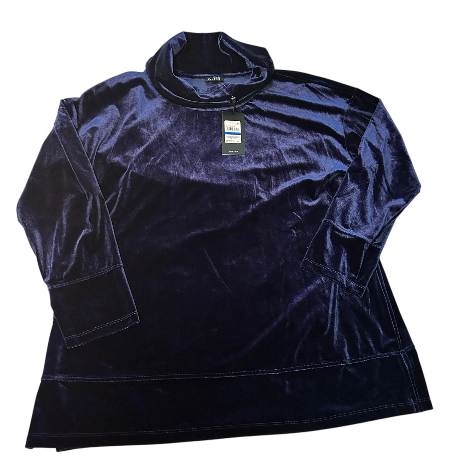 Women's Jones New York Crushed Velvet Cowl Neck Dark Sapphire Blouse Size XL