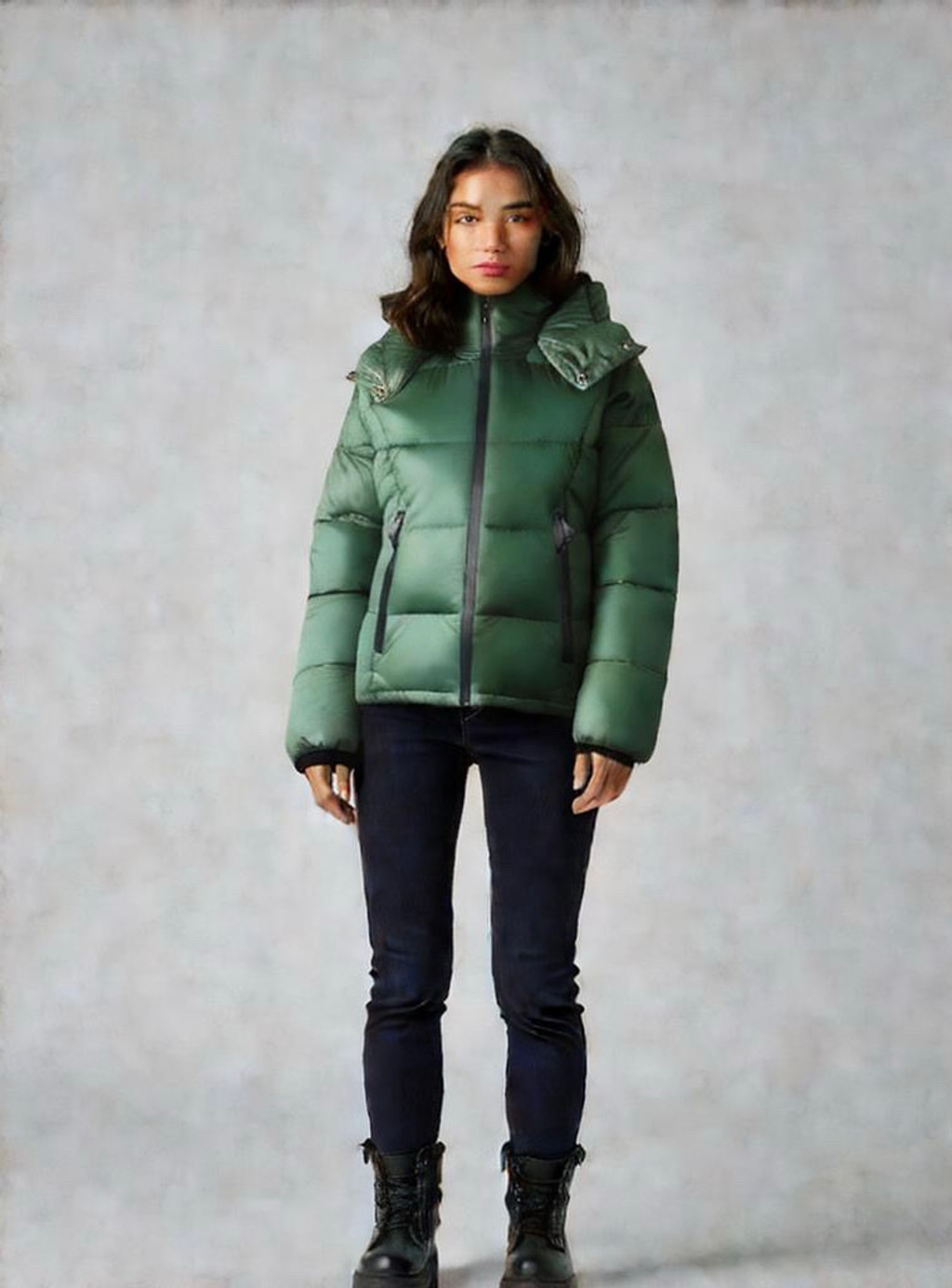 NWT Kenneth Cole Woman's Puffer Jacket Hooded Size XS Green Gorpcore Outdoor Ski