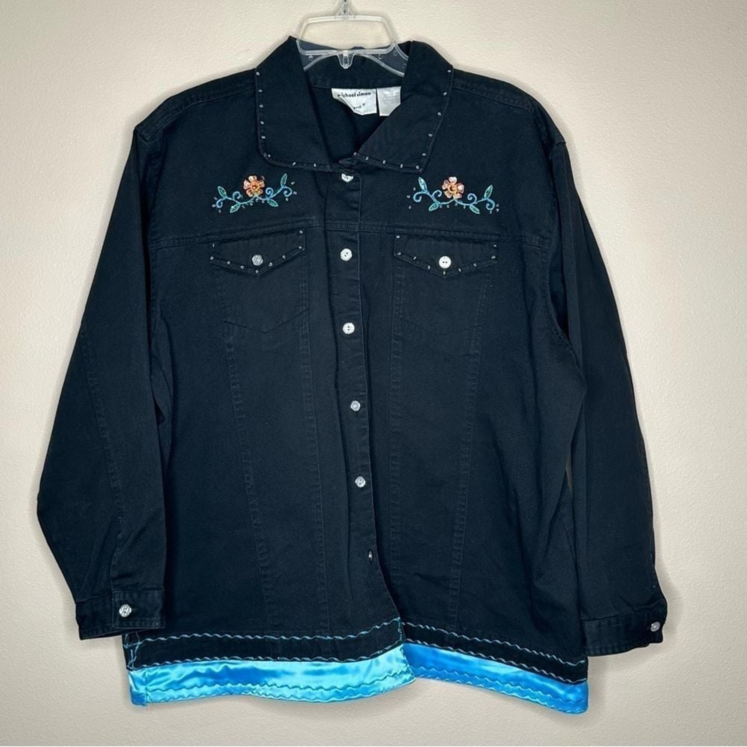 Michael Simon heart of Southwest Beaded Cotton Twill Black Jean Jacket Size 2X