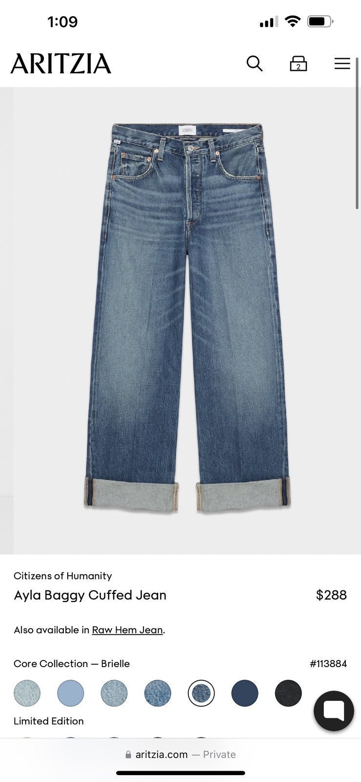 Citizens of Humanity Ayla baggy cuffed jean in Brielle 27in