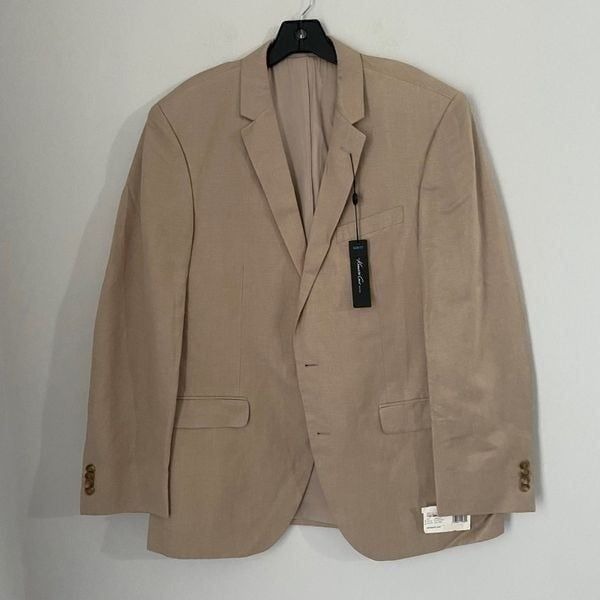 Kenneth Cole New York Tan Solid Linen Blend Slim Fit Jacket size 42R