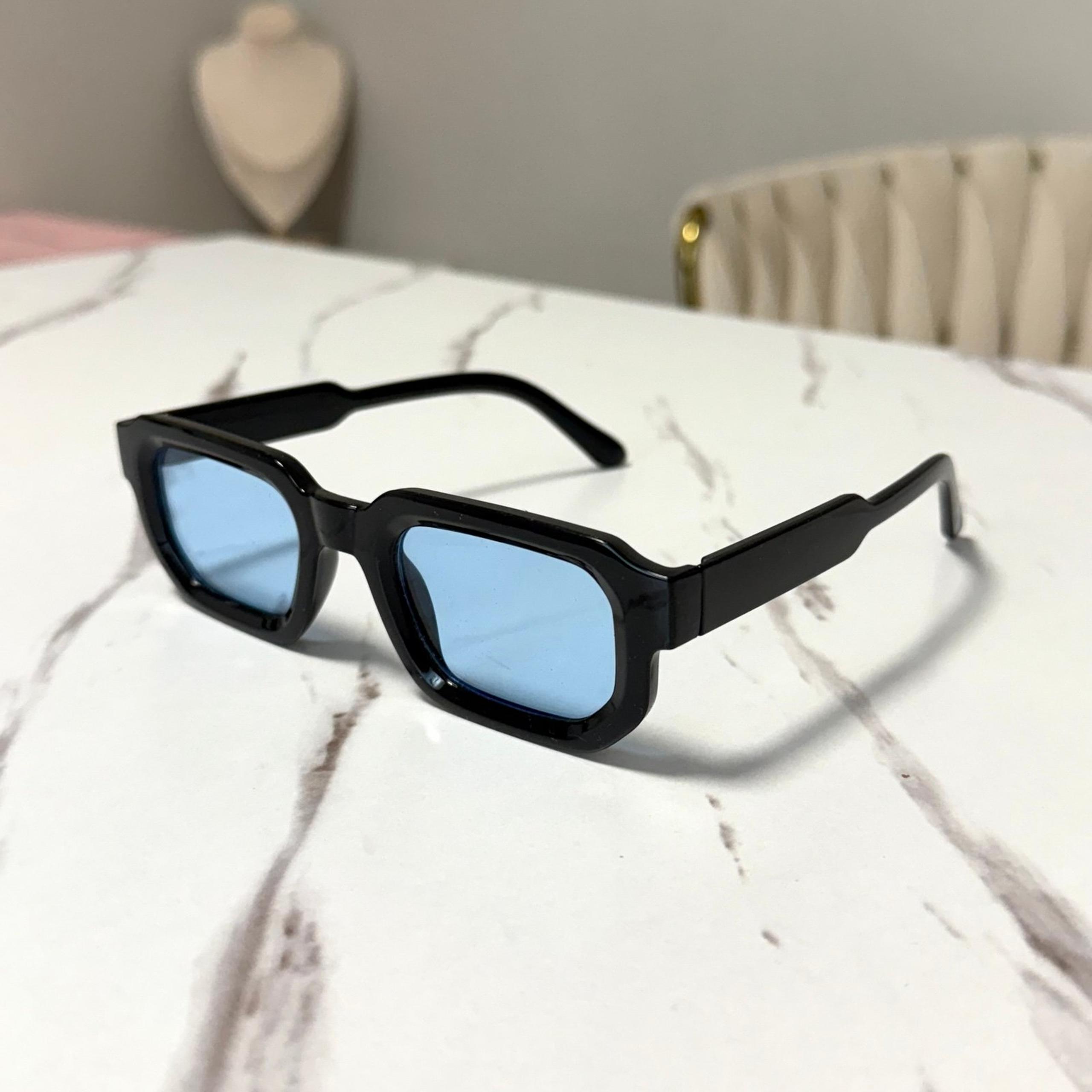 Stylish Black Plastic Sunglasses Gift with Blue Lenses