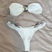 Oh Polly Bead-Embellished Bandeau Bikini Set in Ivory