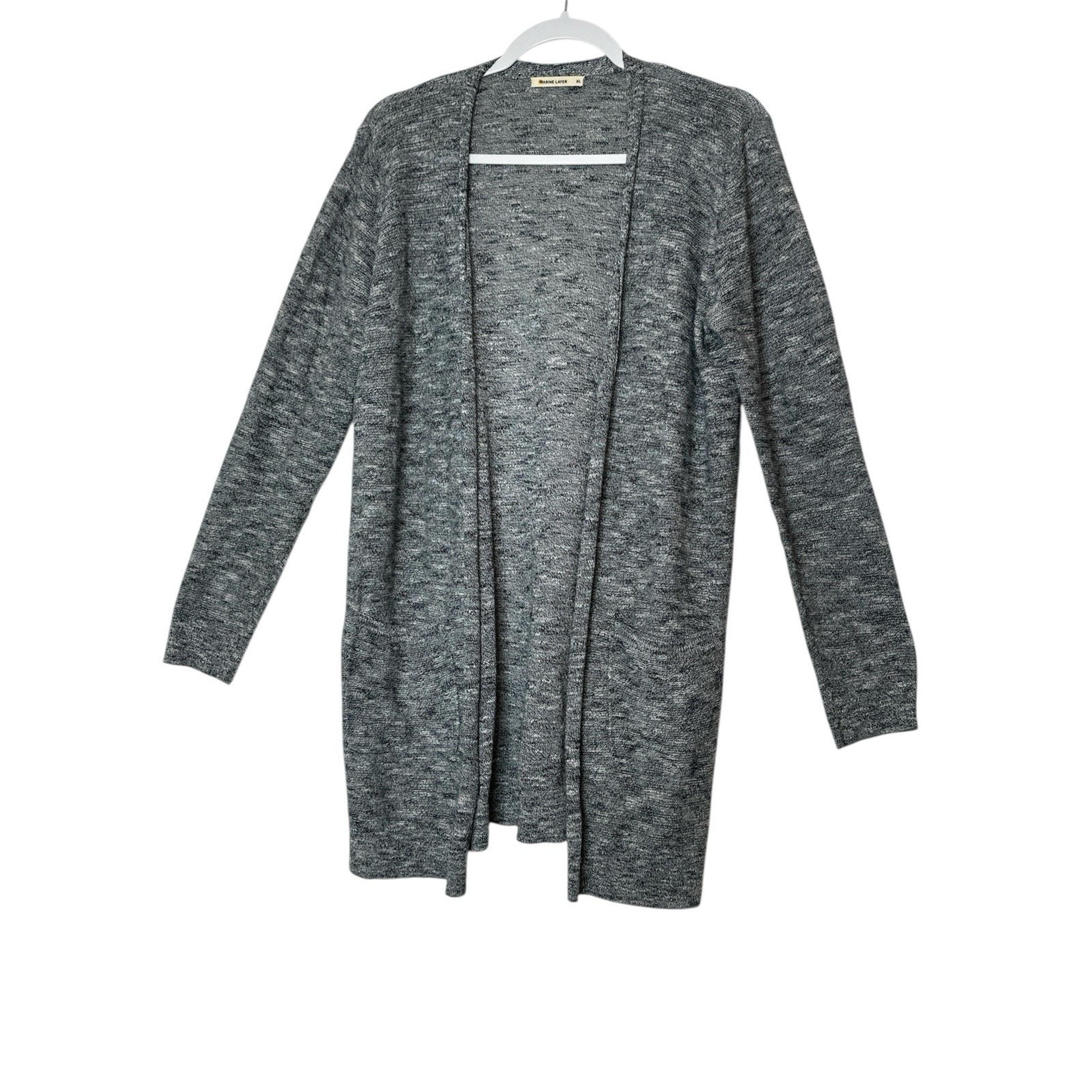 Marine Layer Cardigan Sweater Womens XL Gray Knit Open Front Cotton pockets