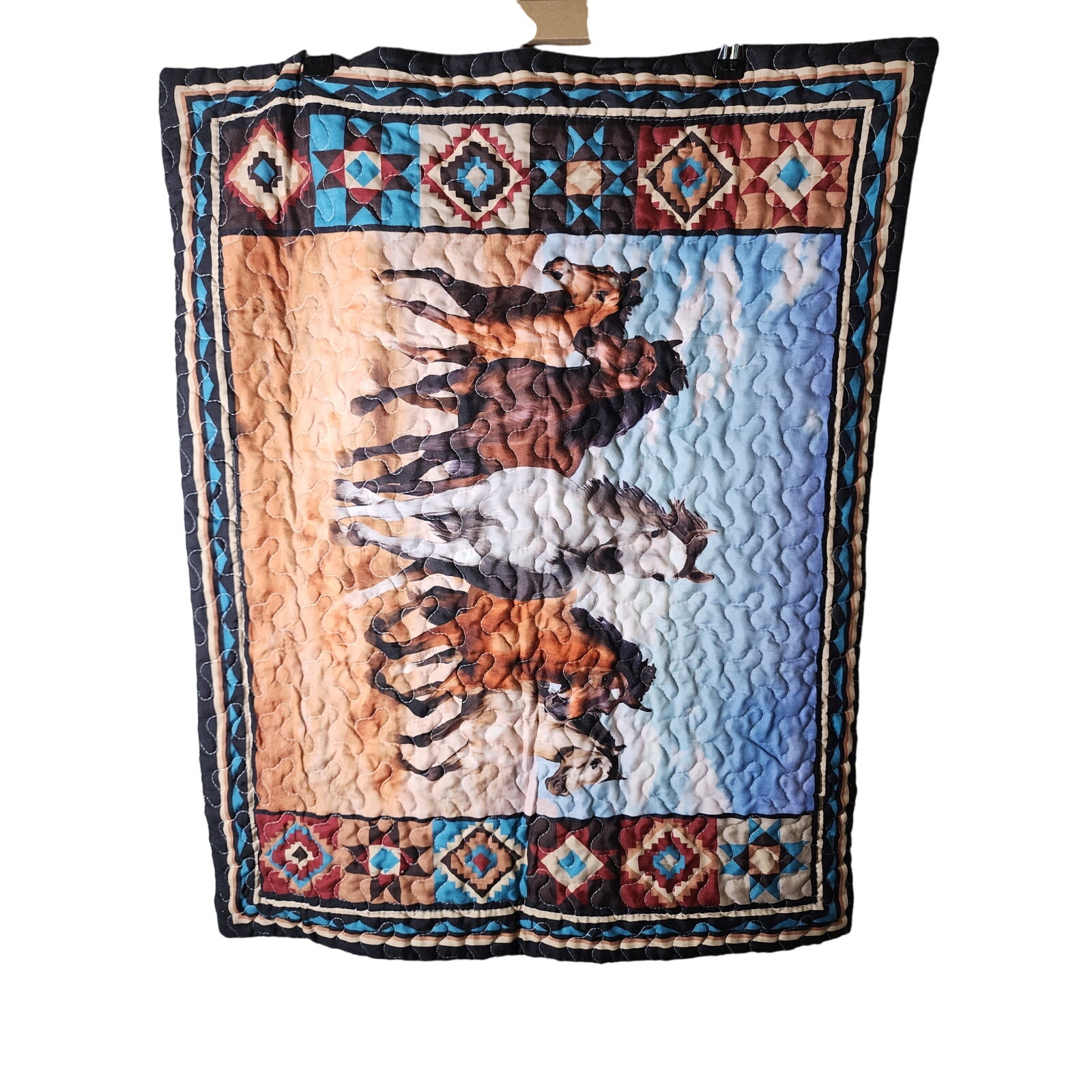 Southwestern WILD HORSES New Mexico Quilted STANDARD Pillow Shams - Set of2