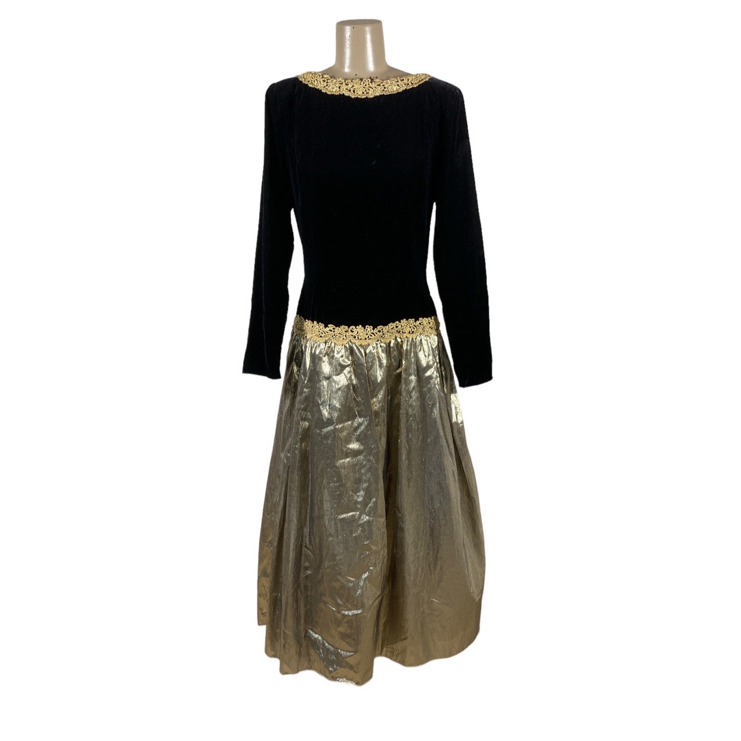 Scott McClintock Velvet Metallic Gold Lame Formal Party Drop Waist Dress Gown