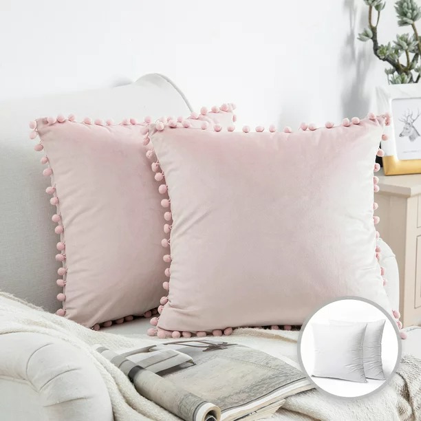 Pom Pom Velvet Series Decorative Throw Pillow, 18 x 18\ 
