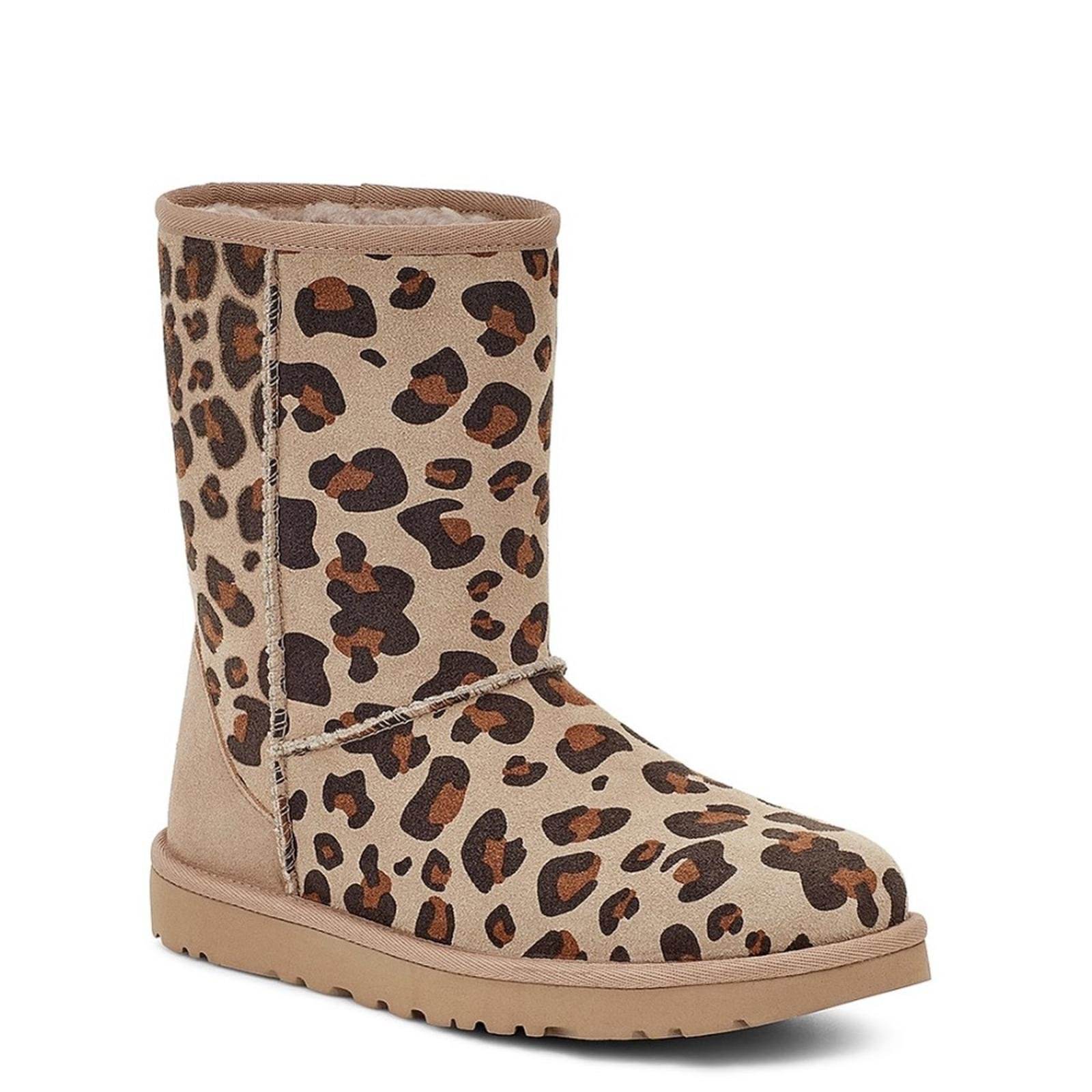 UGG Genuine Sheepskin Lined Leopard Print Boots, Size 7 New in Box