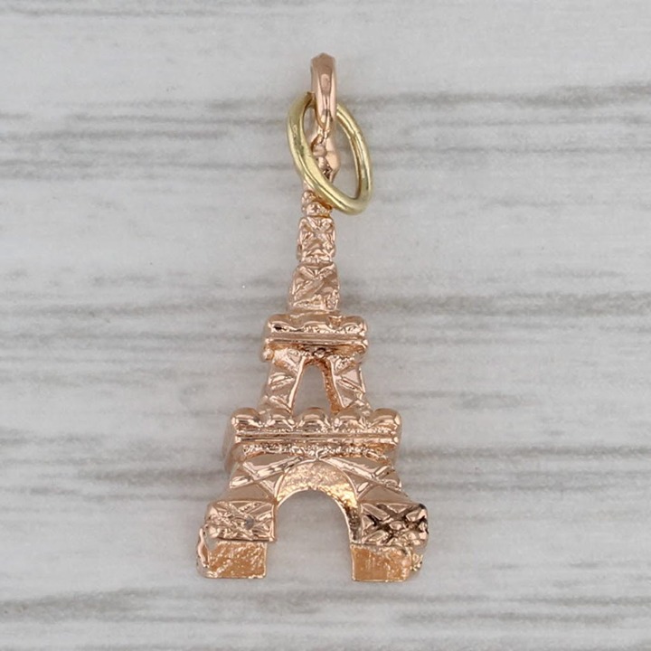 Eiffel Tower Charm 18k Rose Gold Paris France Souvenir Pendant