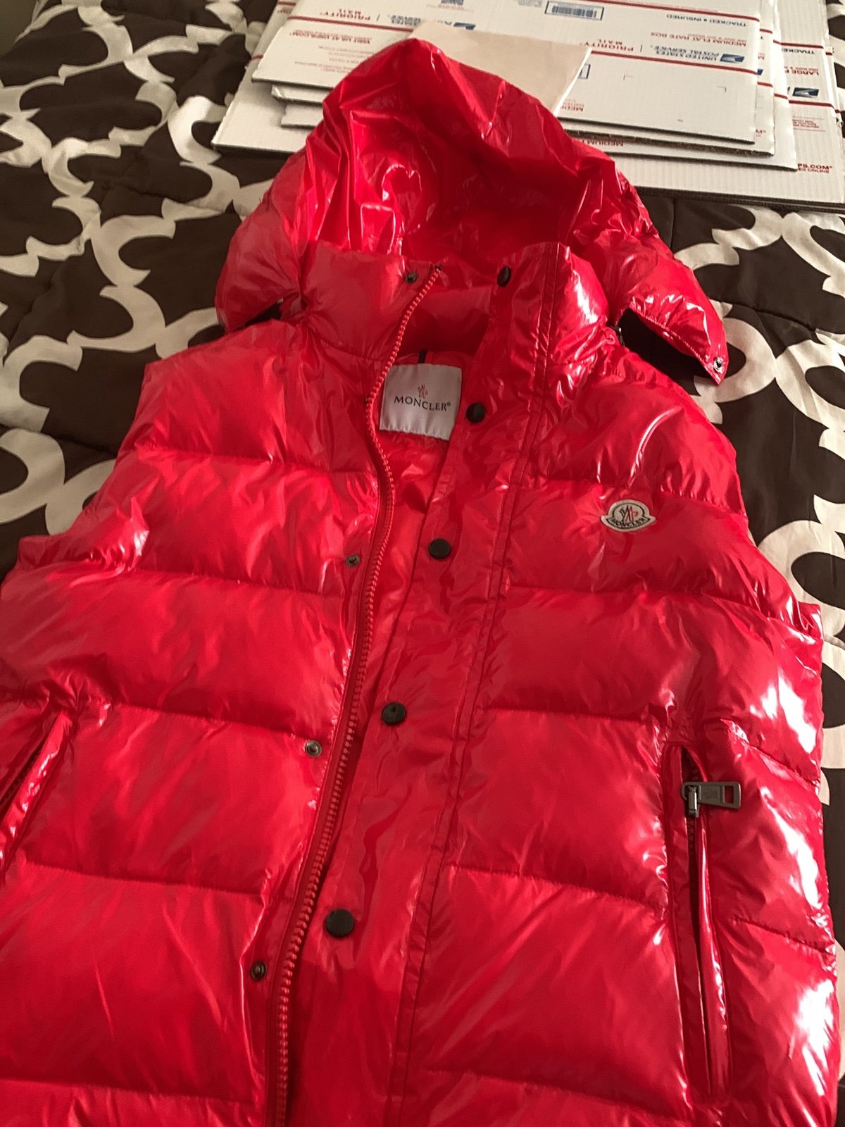 Shiny red bubble vest