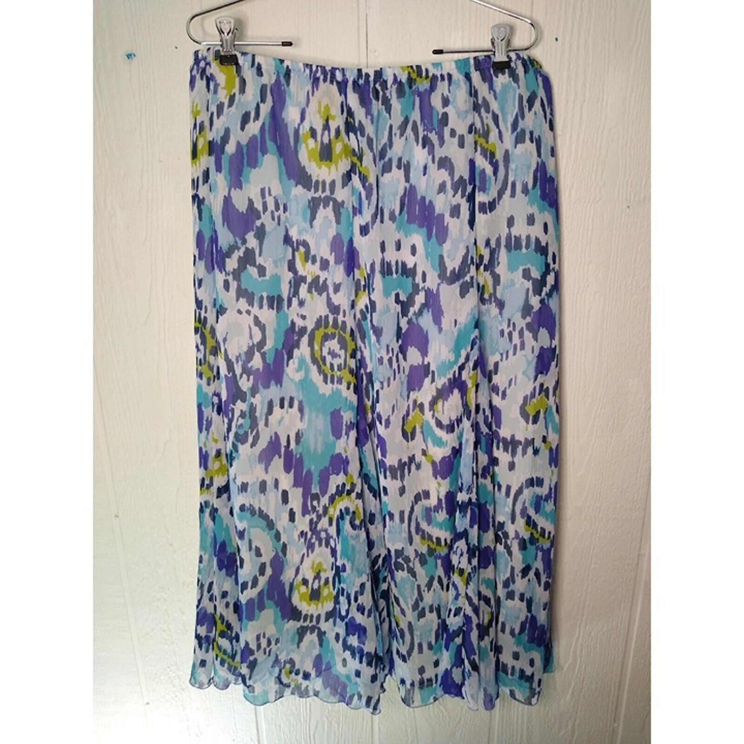 Ruby Rd. Women’s 14 Multicolored Midi Skirt Elastic Waist Pull On Blues Green