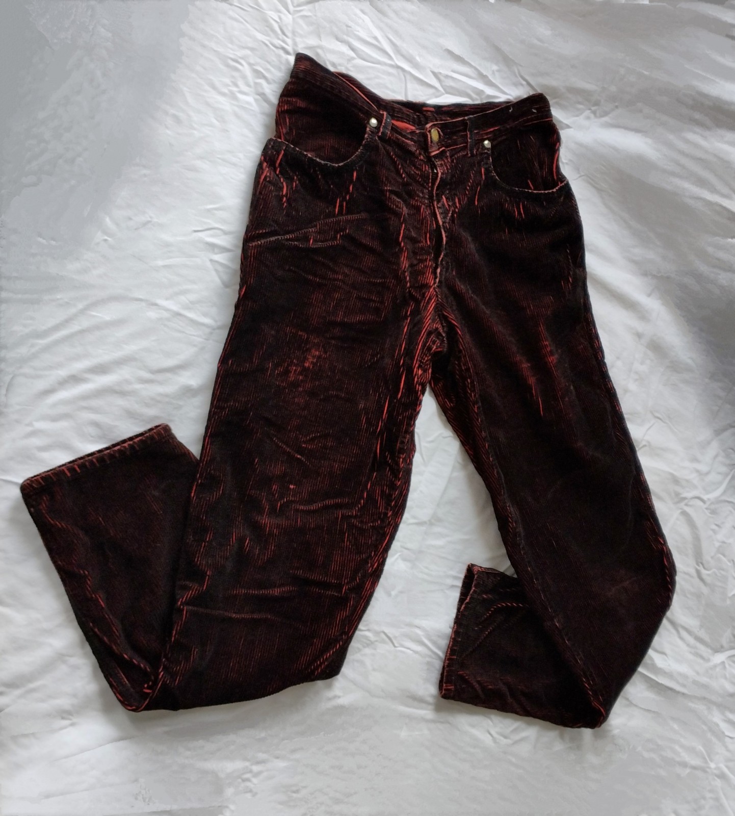 RARE Fiorucci vintage pants 80s black corduroy red base VISUALLY DISTINCTIVE!