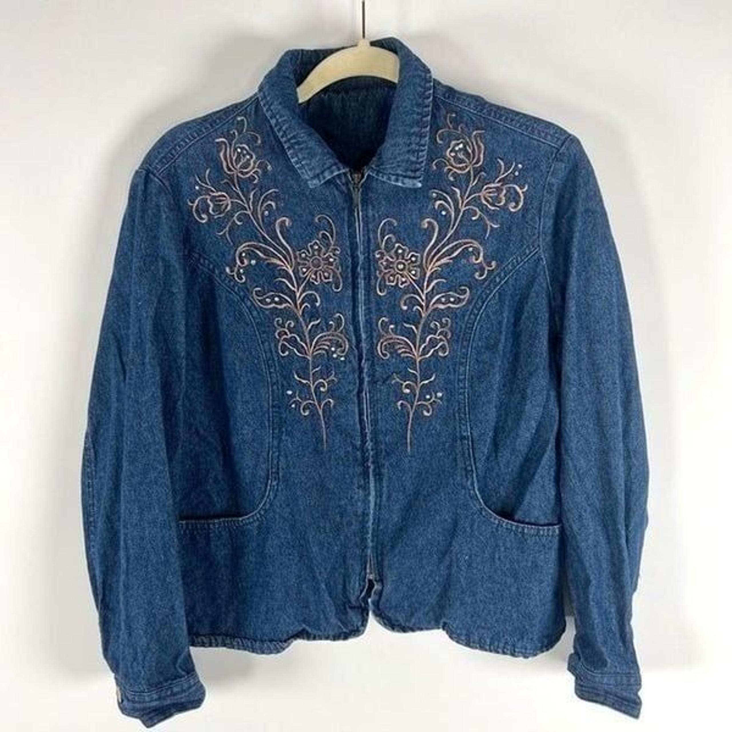 Women's Vintage 90s Country Grandma Embroidered Cottagecore Denim Jean Jacket /S