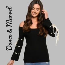Dance & Marvel Ribbed Knit Sweater with Long Sleeve Bow Ties. Size M