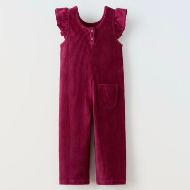 Zara Girls RUFFLED CORDUROY JUMPSUIT- 4-5 years