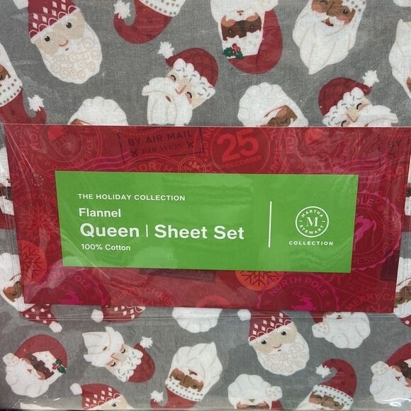 Martha Stewart Collection Printed Cotton Flannel 4-Pc. Dear Santa Queen