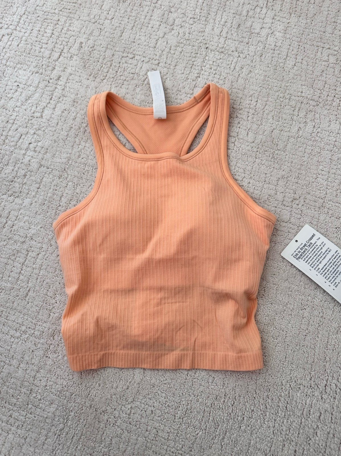 Lululemon ebb to street cropped raceback tank size6 Peach Bellini