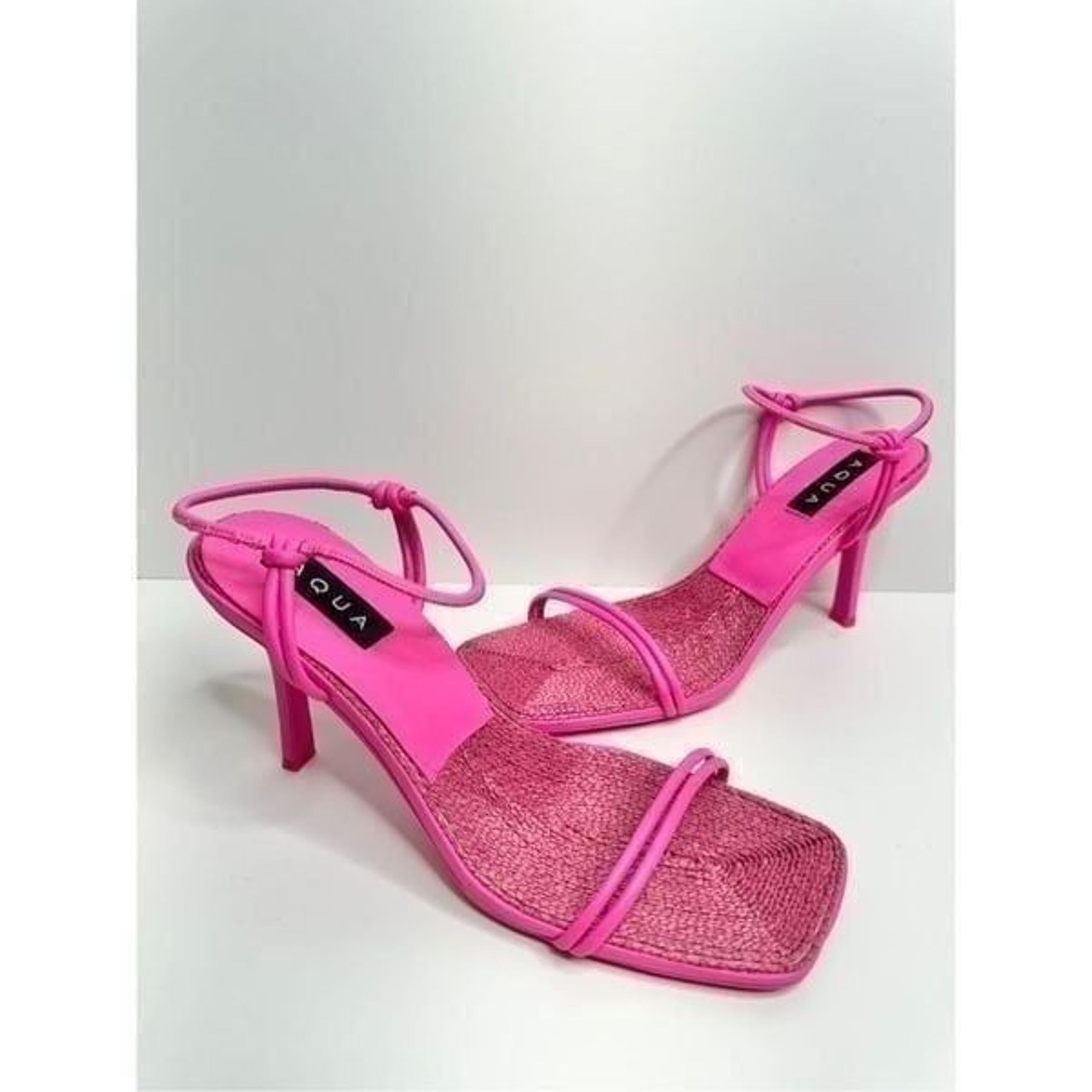 AQUA Sandals Womens Size 10 Square Toe Pink Raffia Detail Slip On Heel NEW