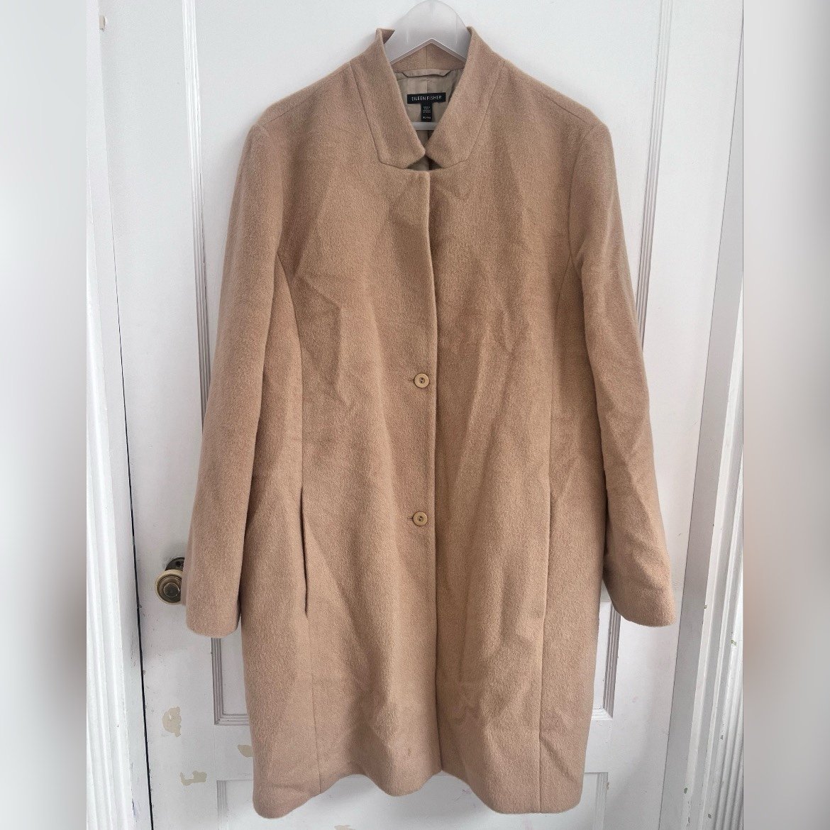 Eileen Fisher Notch Collar Alpaca & Wool Tan Coat Size XL 698