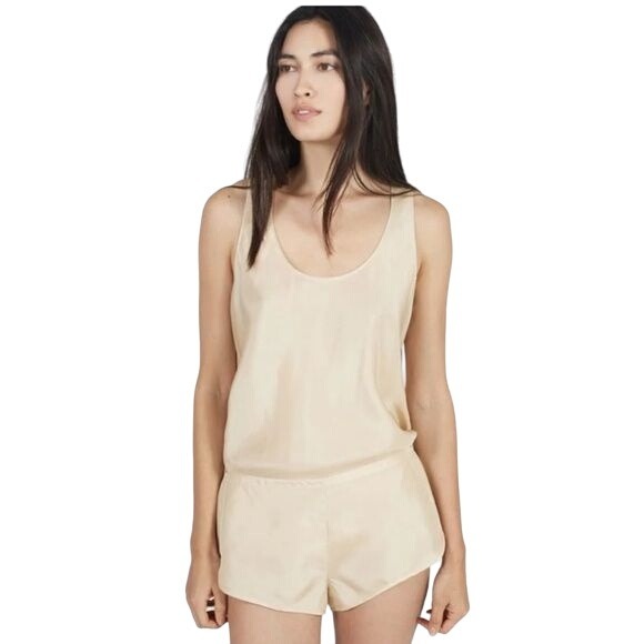 Everlane Womens Silk Pajama Set Tank Top Shorts Beige XS