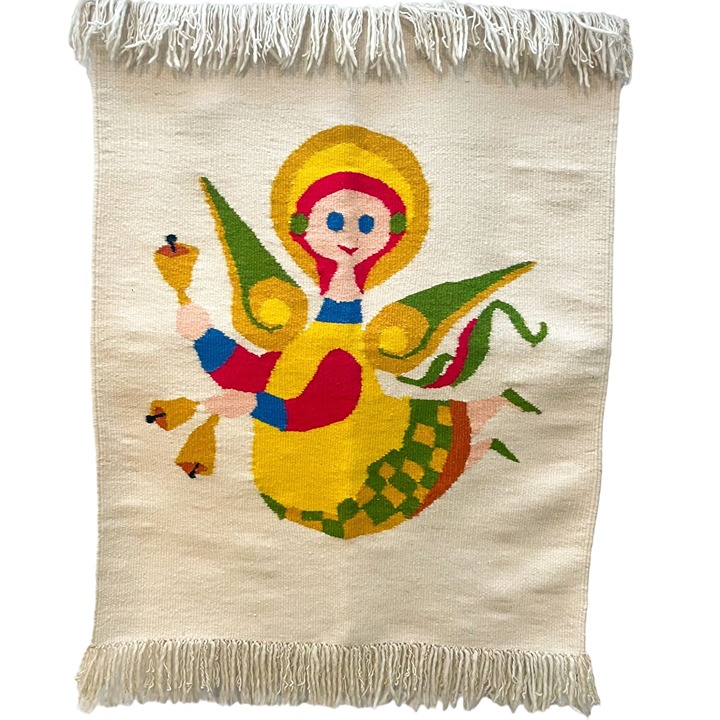 MCM Woven Tapestry Wall Hanging Angel with Bells