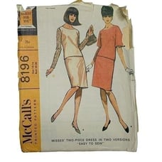 Vintage 60s McCalls 8196 Pattern Misses 10-18 Two Piece Mod Dress Uncut Easy Sew